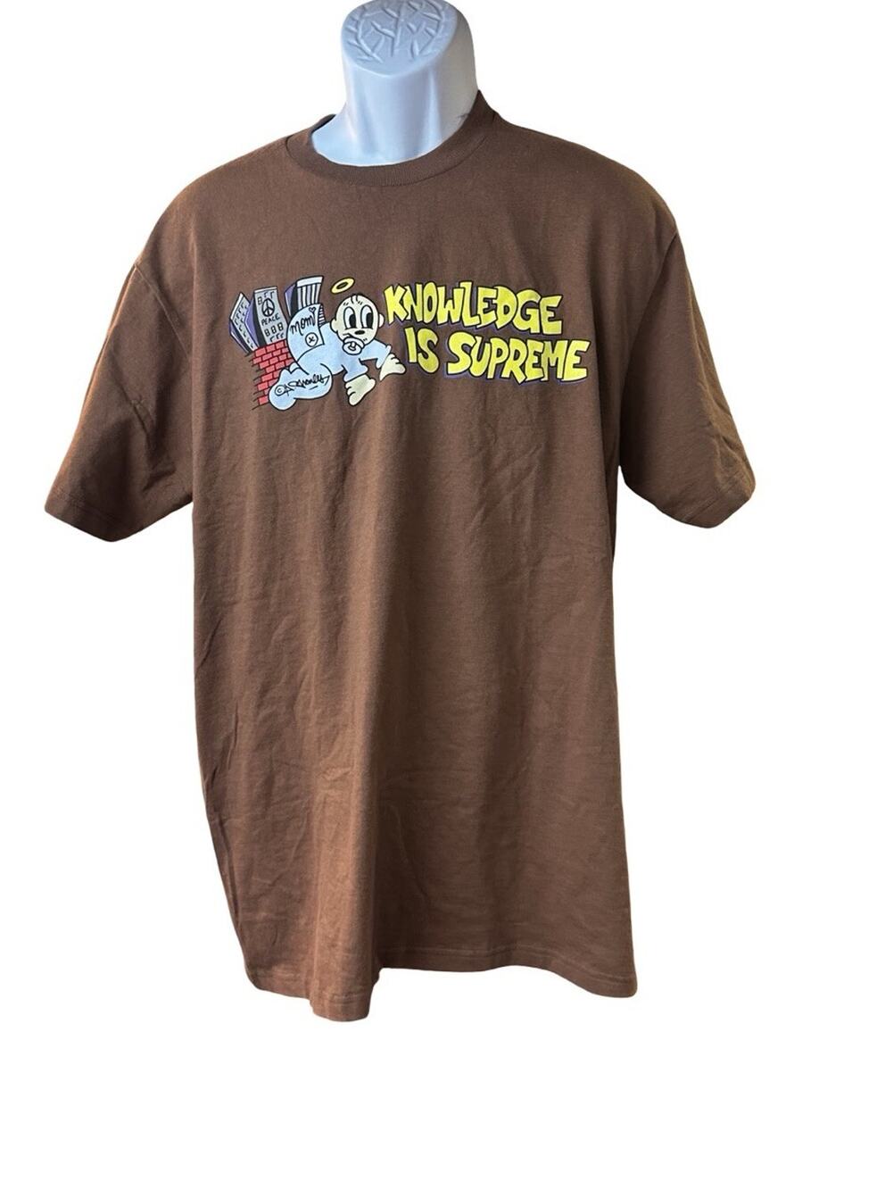 Supreme Shirt Men's Size L Short Sleeve “Knowledge Is Supreme” Brown